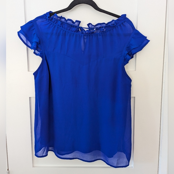 Monteau Los Angeles Royal Blue Chiffon Lined Blouse Size Large - Picture 5 of 8